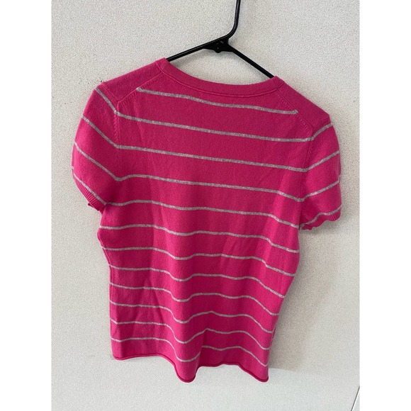 C. Cashmere Short Sleeve Pink and Gray Striped Sweater Size L - Picture 2 of 4